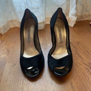 Luciano Padovan Black Calf Hair Peep Toe Heels: Size 39.5